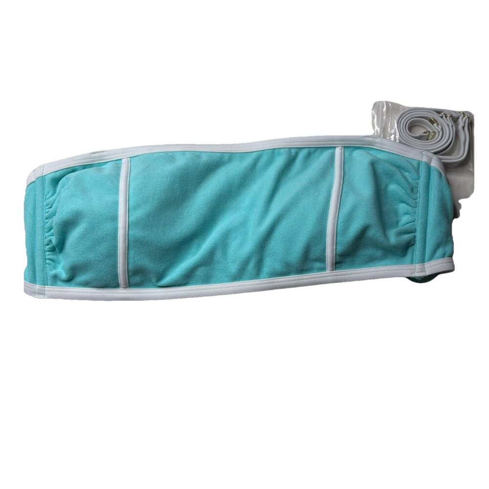 Kona Sol Light Blue Terry Textured Solid Bandeau Bikini Top Turquoise Sz L NWOT